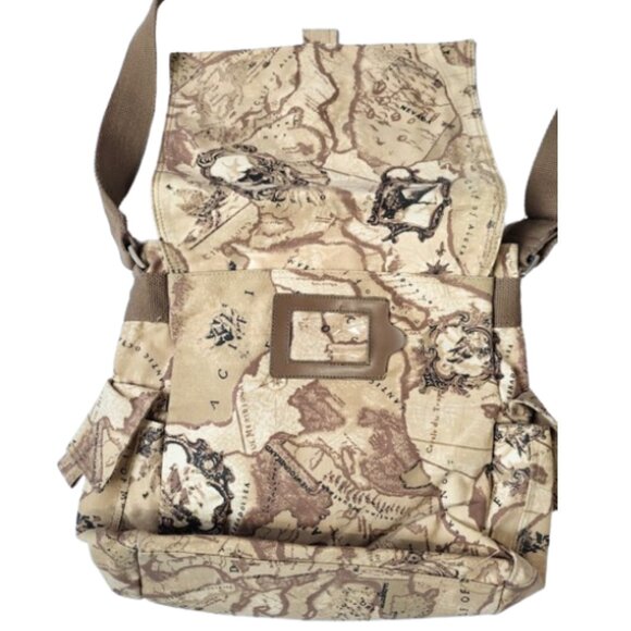 PRESTON & YORK Vintage 90's Brown & Tan Map Army Messenger Travel Tote Bag - Picture 2 of 9